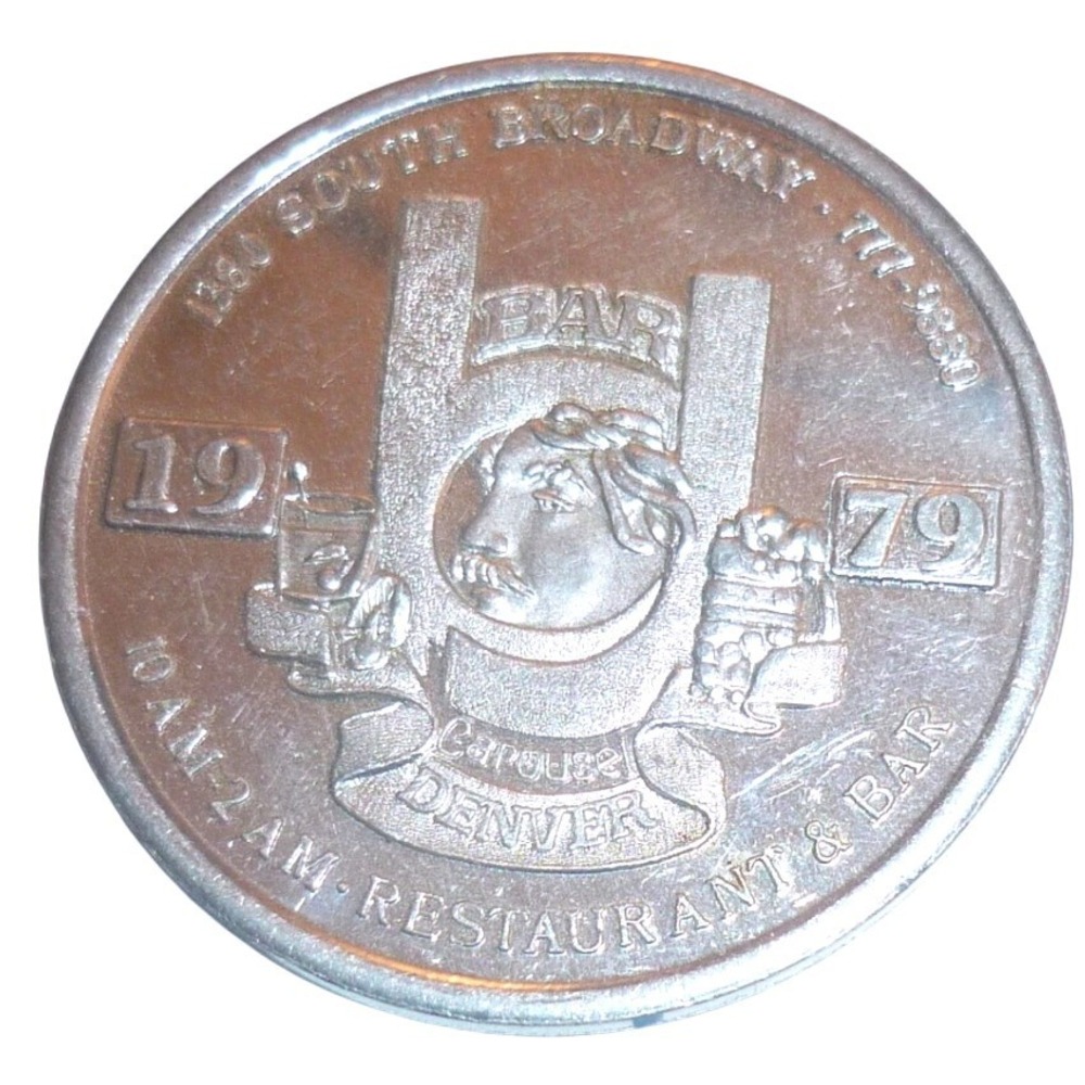 2x Vintage 1979 Baurs Denver Restaurant Bar Happy Hour Cocktail Token 1.5 Inch